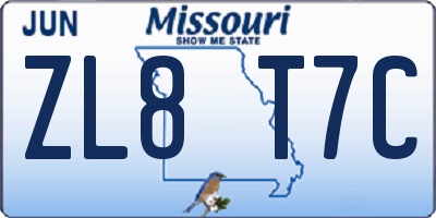 MO license plate ZL8T7C