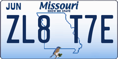 MO license plate ZL8T7E