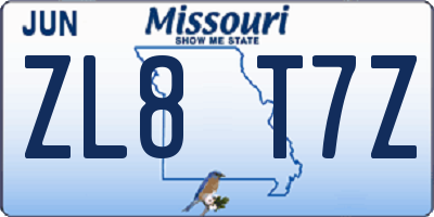 MO license plate ZL8T7Z