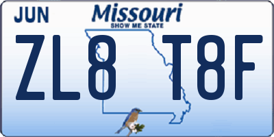 MO license plate ZL8T8F