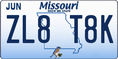 MO license plate ZL8T8K