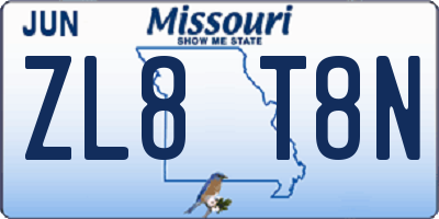 MO license plate ZL8T8N