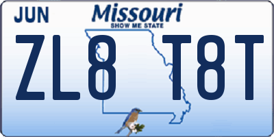 MO license plate ZL8T8T