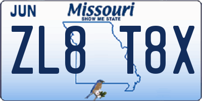 MO license plate ZL8T8X