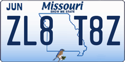 MO license plate ZL8T8Z