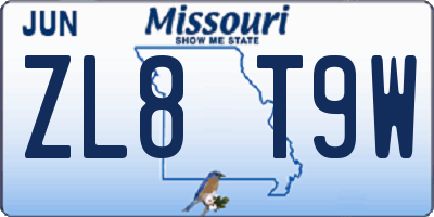 MO license plate ZL8T9W