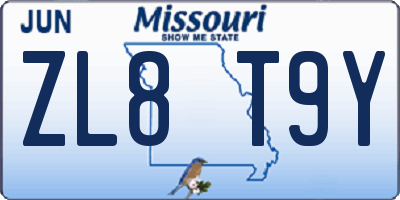MO license plate ZL8T9Y