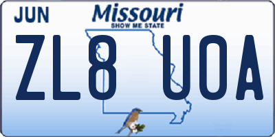 MO license plate ZL8U0A
