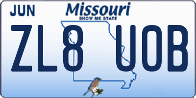 MO license plate ZL8U0B