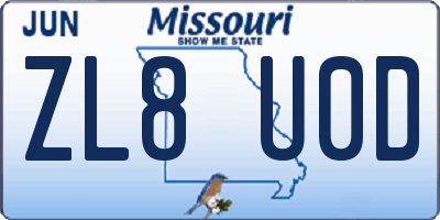 MO license plate ZL8U0D