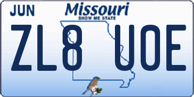 MO license plate ZL8U0E