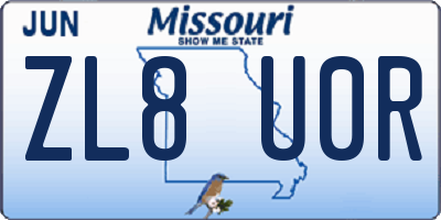 MO license plate ZL8U0R