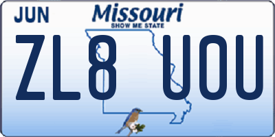 MO license plate ZL8U0U