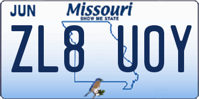 MO license plate ZL8U0Y
