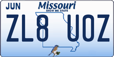 MO license plate ZL8U0Z