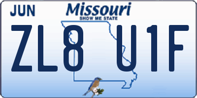 MO license plate ZL8U1F