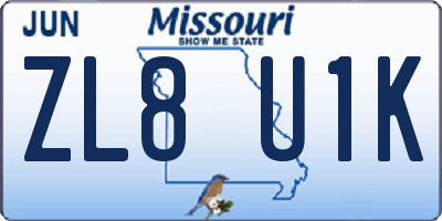 MO license plate ZL8U1K
