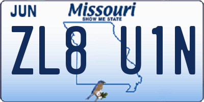 MO license plate ZL8U1N