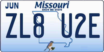 MO license plate ZL8U2E