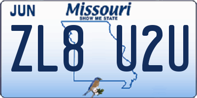 MO license plate ZL8U2U