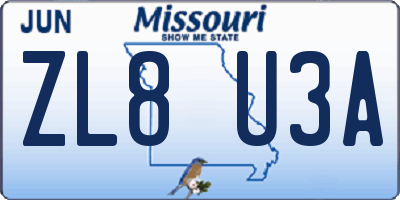 MO license plate ZL8U3A