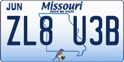 MO license plate ZL8U3B