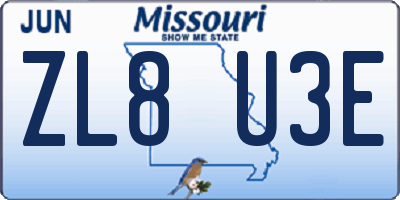 MO license plate ZL8U3E