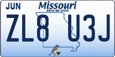 MO license plate ZL8U3J