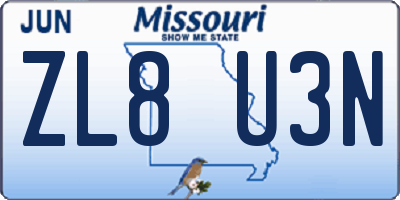 MO license plate ZL8U3N