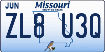 MO license plate ZL8U3Q