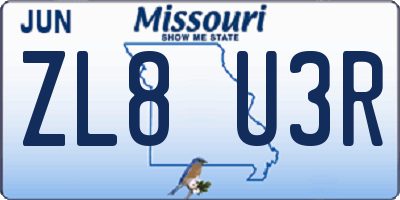 MO license plate ZL8U3R
