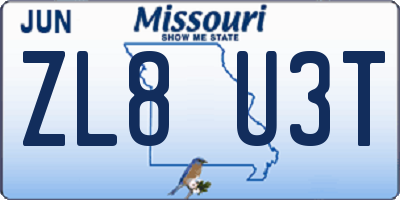 MO license plate ZL8U3T