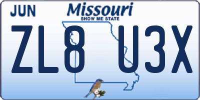 MO license plate ZL8U3X