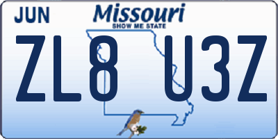 MO license plate ZL8U3Z