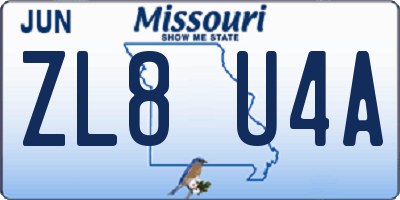MO license plate ZL8U4A