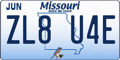 MO license plate ZL8U4E