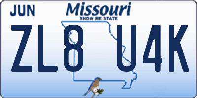 MO license plate ZL8U4K