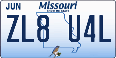 MO license plate ZL8U4L