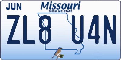 MO license plate ZL8U4N