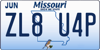 MO license plate ZL8U4P