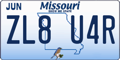 MO license plate ZL8U4R