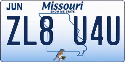 MO license plate ZL8U4U