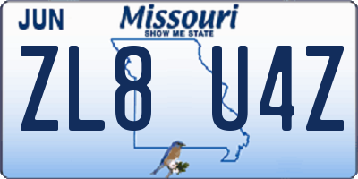 MO license plate ZL8U4Z
