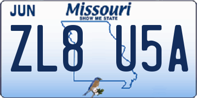 MO license plate ZL8U5A