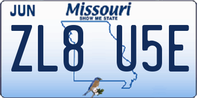 MO license plate ZL8U5E