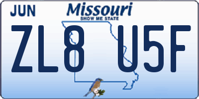 MO license plate ZL8U5F