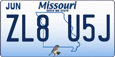 MO license plate ZL8U5J
