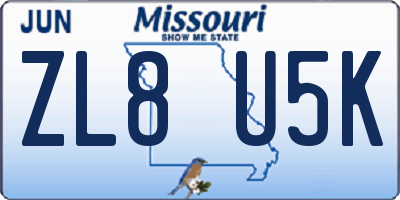 MO license plate ZL8U5K