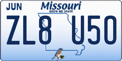 MO license plate ZL8U5O