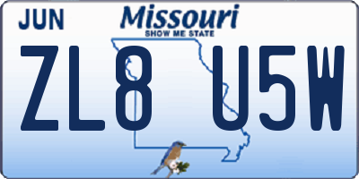 MO license plate ZL8U5W
